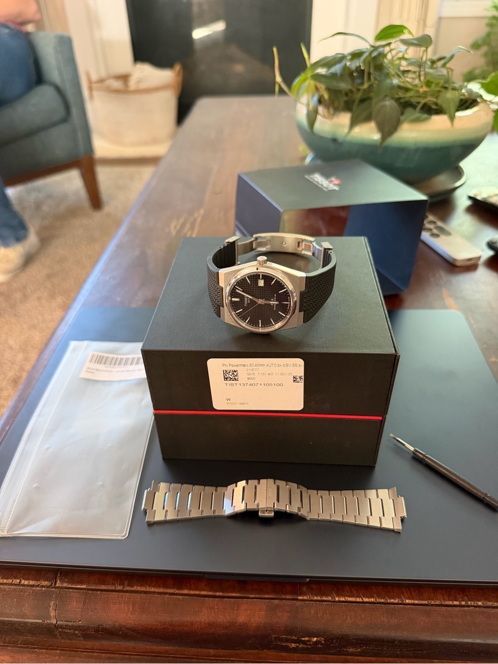 Tissot Black Dial Men's Watch with Black Rubber Strap